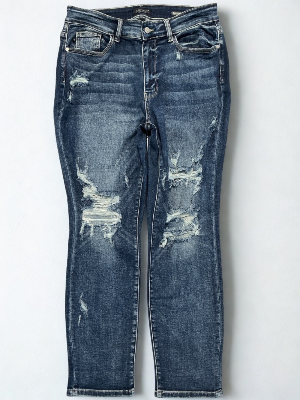 Judy Blue Mid-Rise Cuffed Destroy Boyfriend Jeans